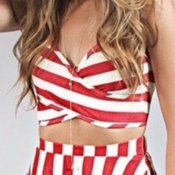Show Me Your Mumu Kiki Crop Top Hampton Stripe Red Cream Back Zip size Small - Picture 2 of 10